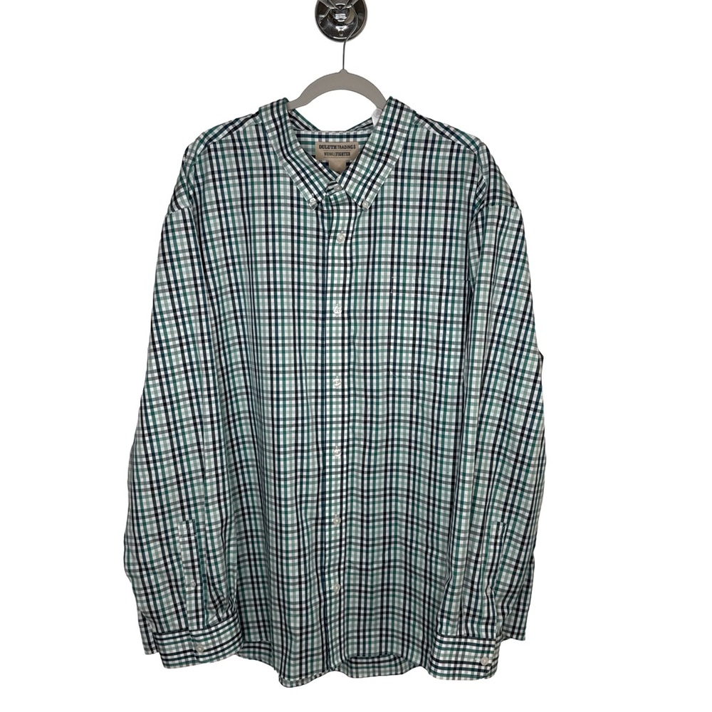DULUTH TRADING CO. Men’s 3XL Plaid Green Cotton Long Sleeve Magnet Button Shirt